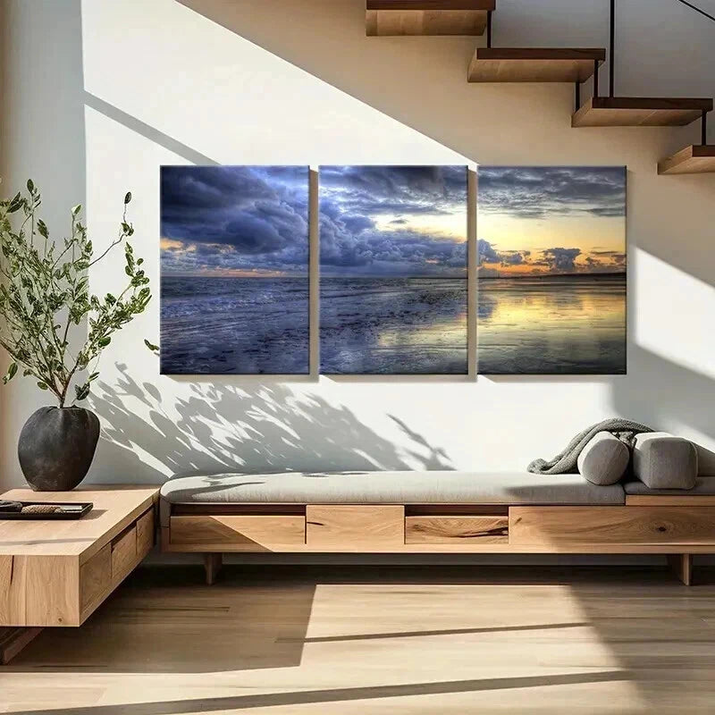 3pcs Sea Surface Clouds at Sunset Modern Wall Art Set Canvas Framed 40x60cm - High Quality Print 100% Australian Made Wall Canvas Ready to Hang