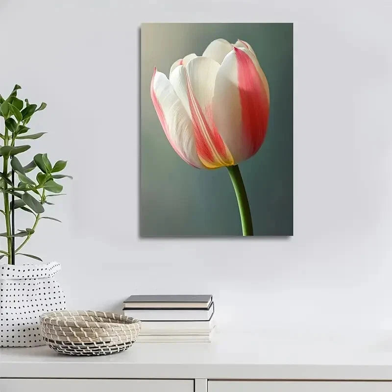 Stunning White & Pink Tulip Design Painting 40x60cm Metal Print Ready to Hang