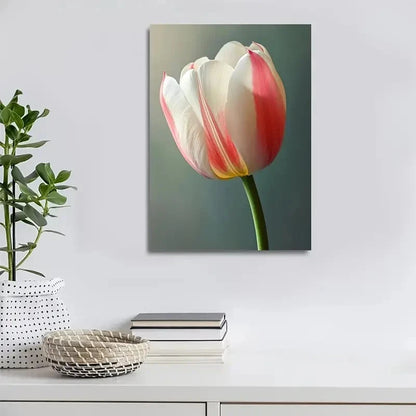 Stunning White & Pink Tulip Design Painting 40x60cm Metal Print Ready to Hang