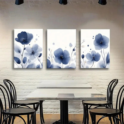 3pcs Elegant Blue Flower Botanical Metal Print Ready to Hang Art