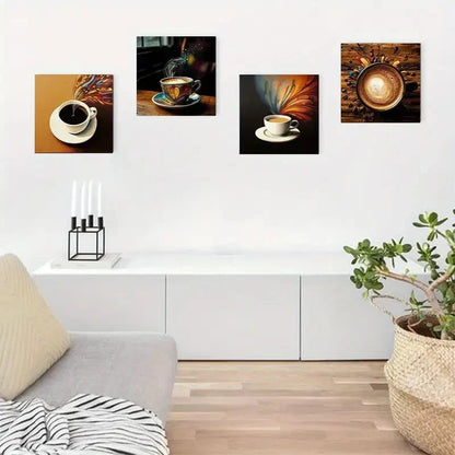 4pcs Abstract Coffee Cup Artwork Wall Art Canvas Framed