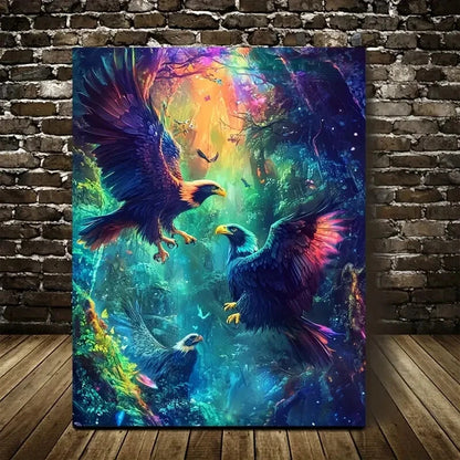 Vibrant Magical Forest Eagle Colorful Painting 40x60cm Metal Print Ready to Hang