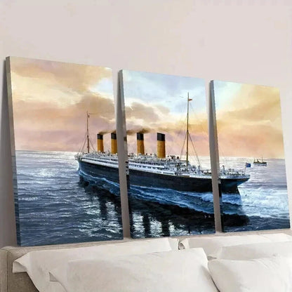 3pcs Classic Modern Cruise Ship on the Sea Wall Art Set Canvas Framed 40x60cm - High Quality Print 100% Australian Made Wall Canvas Ready to Hang