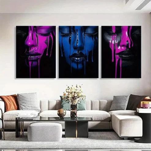 3pcs Emotional Dark Expression Drips Prefect Wall Art Canvas Unframed - High Quality Print 100% Australian Made Wall Canvas