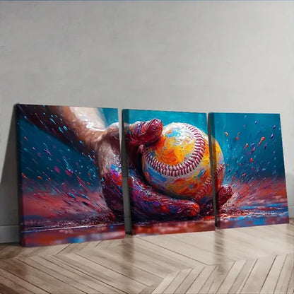 3pcs Vibrant Baseball Wall Art Set Canvas Unframed - High Quality Print 100% Australian Made Wall Canvas
