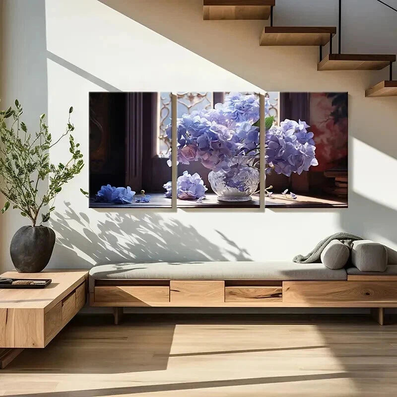 3pcs Vase Purple Flowers Hydrangeas Wall Art Set Canvas Framed 40x60cm - High Quality Print 100% Australian Made Wall Canvas Ready to Hang