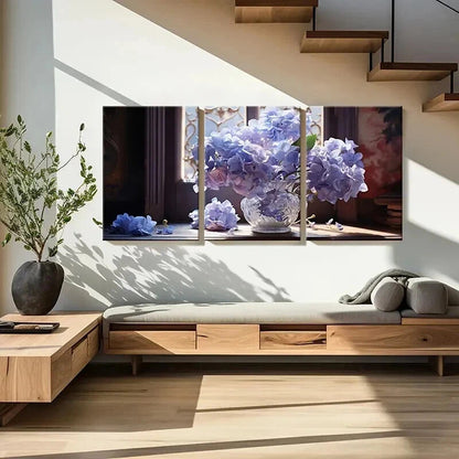3pcs Vase Purple Flowers Hydrangeas Wall Art Set Canvas Framed 40x60cm - High Quality Print 100% Australian Made Wall Canvas Ready to Hang