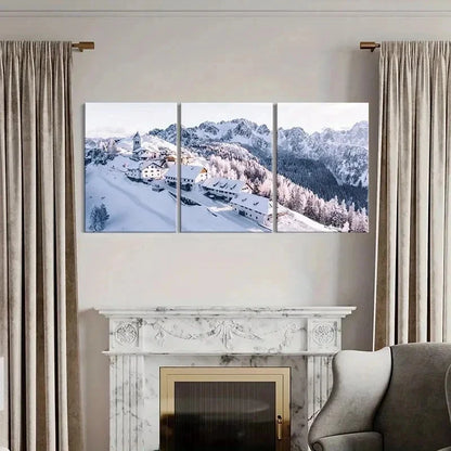 3pcs Snowy Mountain Landscape with Cabin Wall Art Set Canvas Framed 40x60cm - High Quality Print 100% Australian Made Wall Canvas Ready to Hang