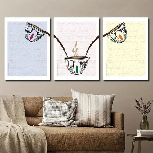 3pcs Colorful Coffee Cup Wall Art Set Canvas Unframed - High Quality Print 100% Australian Made Wall Canvas