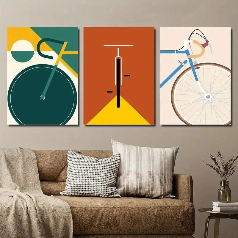 3pcs Vibrant Abstract Cycling Décor Perfect Wall Art Set Canvas Framed 40x60cm - High Quality Print 100% Australian Made Wall Canvas Ready to Hang