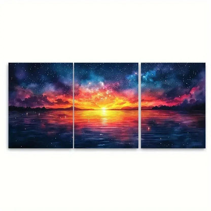 3pcs Starry Night Sky Reflected FG Wall Art Set Canvas Framed 50x70cm - High Quality Print 100% Australian Made Wall Canvas Ready to Hang