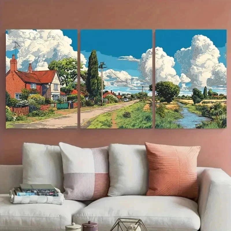 3pcs Suffolk England Travel Countryside Perfect  Wall Art Set Canvas Framed 60x90cm - High Quality Print 100% Australian Made Wall Canvas Ready to Hang