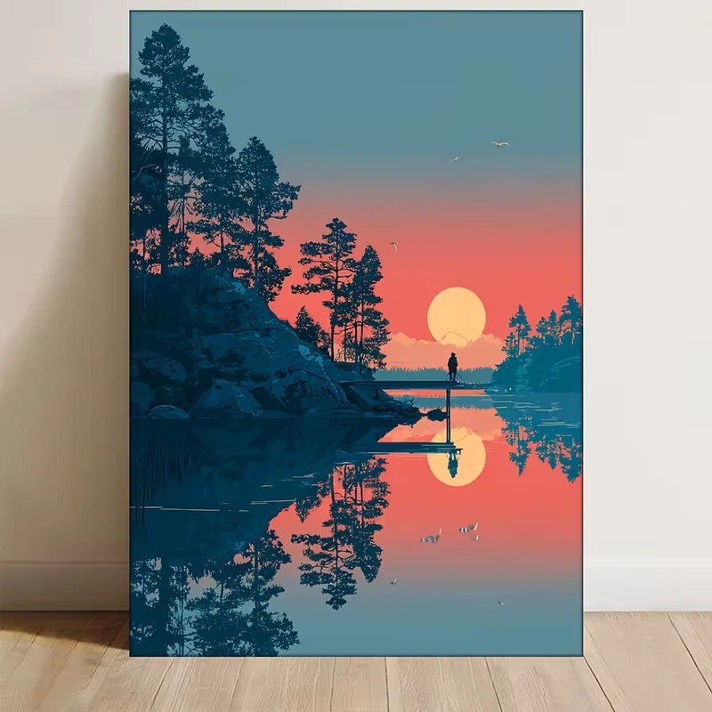 Manga-Inspired Nordic Landscape 60x90cm Metal Print Ready to Hang