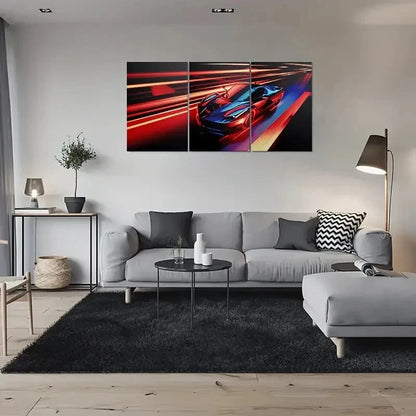 3pcs Red & Blue Racing Paint Dynamic Metal Print Ready to Hang Art