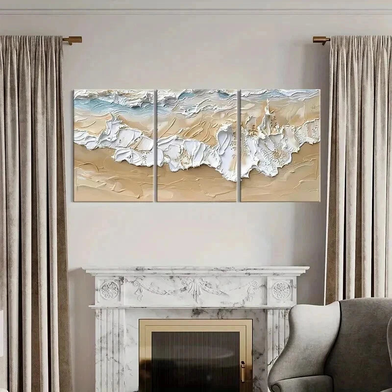 3pcs Abstract Ocean Waves Coastal Textured Wall Art Set Canvas Framed 50x70cm - High Quality Print 100% Australian Made Wall Canvas Ready to Hang