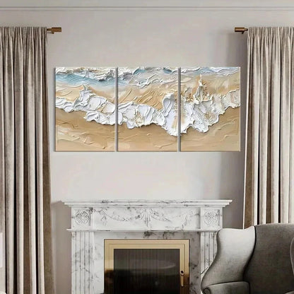 3pcs Abstract Ocean Waves Coastal Textured Wall Art Set Canvas Framed 50x70cm - High Quality Print 100% Australian Made Wall Canvas Ready to Hang