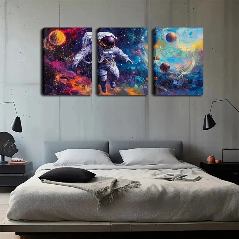 3pcs astronaut and planet minimalist style  Wall Art Set Canvas Framed 50x70cm -  High Quality Print 100% Australian Made Wall Canvas Ready to Hang