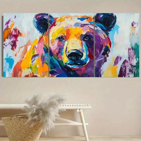 3pcs Vibrant Abstract Bear Wall Art Set Canvas Unframed - High Quality Print 100% Australian Made Wall Canvas