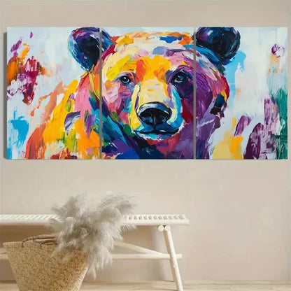 3pcs Vibrant Abstract Bear Wall Art Set Canvas Unframed - High Quality Print 100% Australian Made Wall Canvas