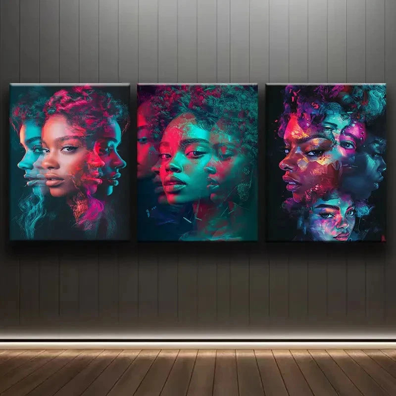 3pcs Vibrant Faces Abstract Wall Art Set Canvas Framed 60x90cm - High Quality Print 100% Australian Made Wall Canvas Ready to Hang