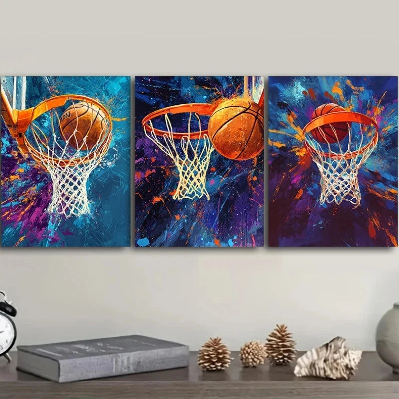 3pcs Basketball Sports Themed Orange Metal Print Ready to Hang Art