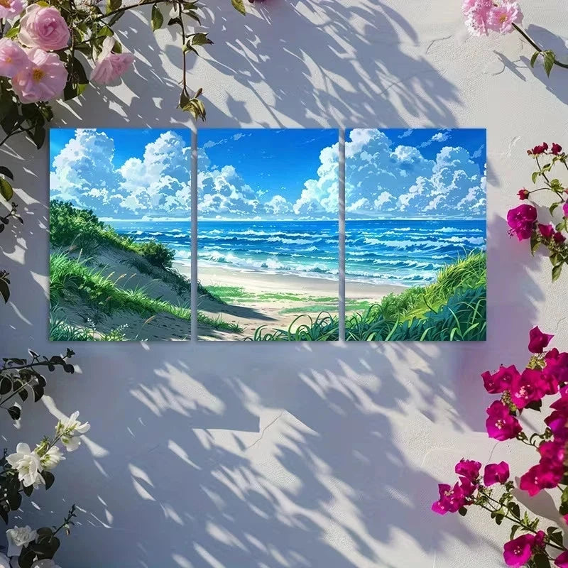 3pcs Beautiful Beach Scene Metal Print Ready to Hang Art