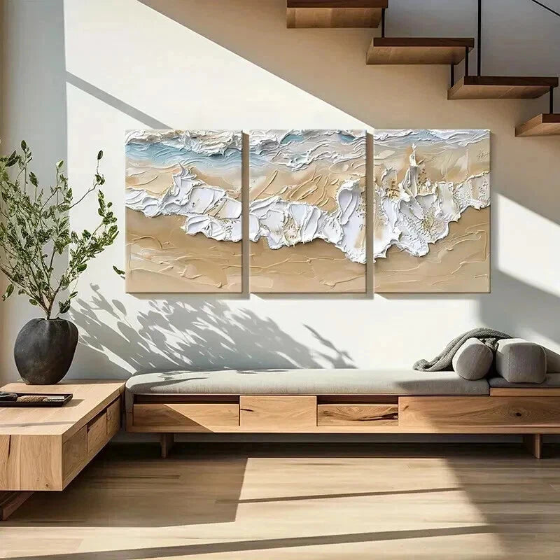 3pcs Abstract Ocean Waves Coastal Textured Wall Art Set Canvas Framed 50x70cm - High Quality Print 100% Australian Made Wall Canvas Ready to Hang