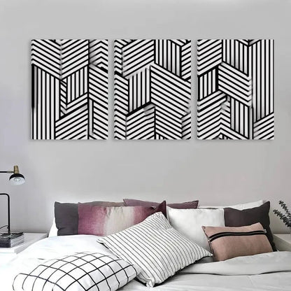 3pcs Black & White Abstract Strip Design  Wall Art Set Canvas Framed 60x90cm - High Quality Print 100% Australian Made Wall Canvas Ready to Hang