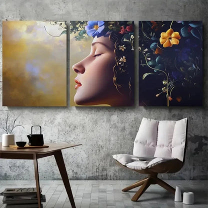 3pcs Tranquil Abstract Botanical Woman Metal Print Ready to Hang Art
