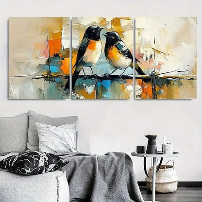 3pcs Abstract Birds Colorful Oil Painting Wall Art Set Canvas Framed 40x60cm - High Quality Print 100% Australian Made Wall Canvas Ready to Hang