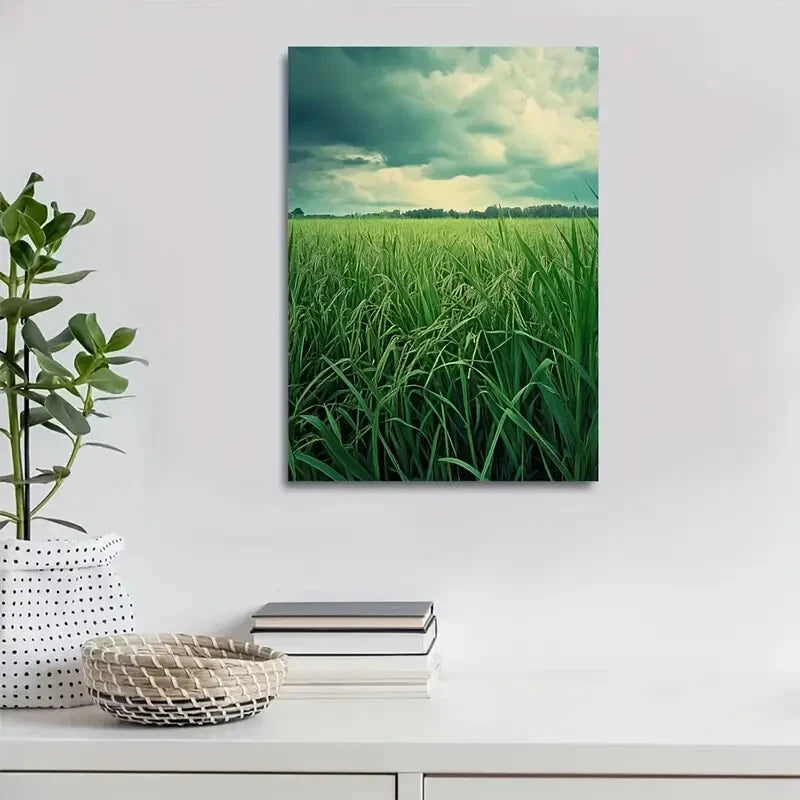 Green Onion Grassland Scene Painting 40x60cm Metal Print Ready to Hang