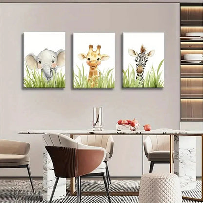 3pcs Elephant Giraffe Zebra Nursery Metal Print Ready to Hang Art