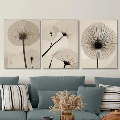 3pcs Art Deco Botanical Line Art Ink Floral Metal Print Ready to Hang Art