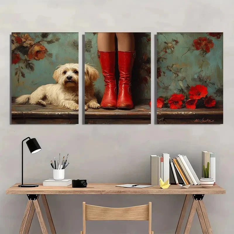 3pcs Red Riding Boots Fine Lover Perfect Wall Art Set Canvas Framed 40x60cm - High Quality Print 100% Australian Made Wall Canvas Ready to Hang