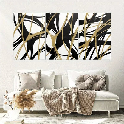 3pcs Abstract black and Golden line Wall Art Set Canvas Framed 60x90cm - High Quality Print 100% Australian Made Wall Canvas Ready to Hang