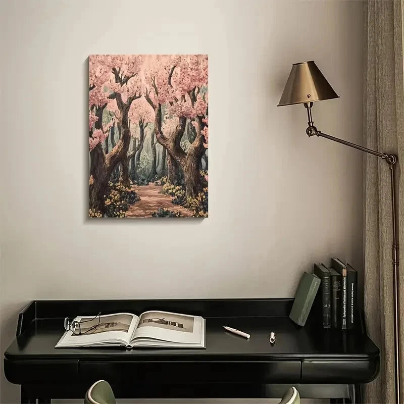 Flourishing Pear Tree Forest with Pink Blossoms 40x60cm Metal Print Ready to Hang