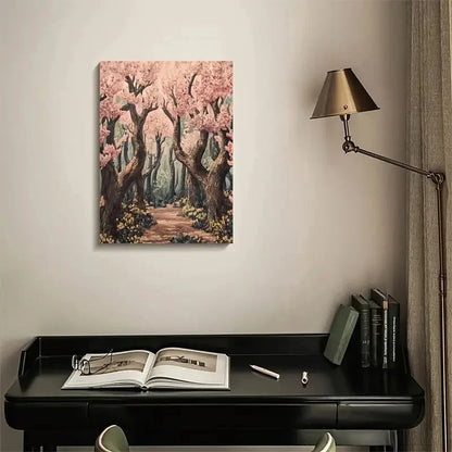 Flourishing Pear Tree Forest with Pink Blossoms 40x60cm Metal Print Ready to Hang