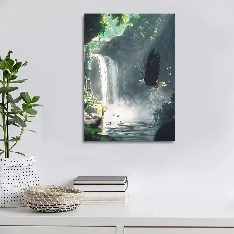 Eagle Splashing in Water Near Crystal 40x60cm Metal Print Ready to Hang