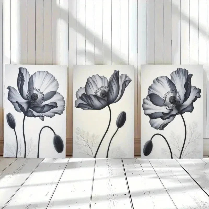 3pcs Poppy Flower  Botanical Decor Wall Art Set Canvas Framed 60x90cm - High Quality Print 100% Australian Made Wall Canvas Ready to Hang