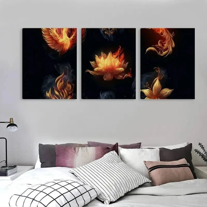 3pcs Fire Modern Abstract Flame Paintings   Wall Art Set Canvas Framed 60x90cm - High Quality Print 100% Australian Made Wall Canvas Ready to Hang
