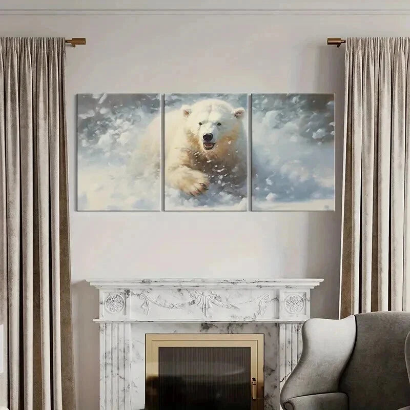 3pcs Polar Bears In The Snow Vintage Wall Art Set Canvas Framed 40x60cm - High Quality Print 100% Australian Made Wall Canvas Ready to Hang