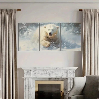 3pcs Polar Bears In The Snow Vintage Wall Art Set Canvas Framed 40x60cm - High Quality Print 100% Australian Made Wall Canvas Ready to Hang