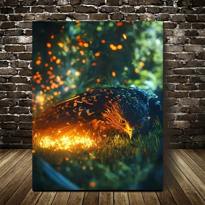 Beautiful Vibrant Hawk in Flight Glowing Painting 40x60cm Metal Print Ready to Hang
