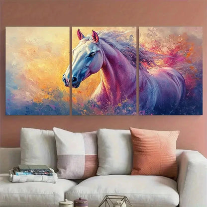 3pcs Vibrant Equine Pastel Horse Perfect Wall Art Set Canvas Framed 40x60cm - High Quality Print 100% Australian Made Wall Canvas Ready to Hang