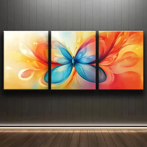 3pcs Colorful Butterfly Shaped Floral Triptych Wall Art Set Canvas Unframed - High Quality Print 100% Australian Made Wall Canvas