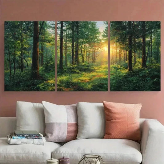 3pcs Sunrise View Among Trees The Forest Perfect Wall Art Canvas Framed 60x90cm