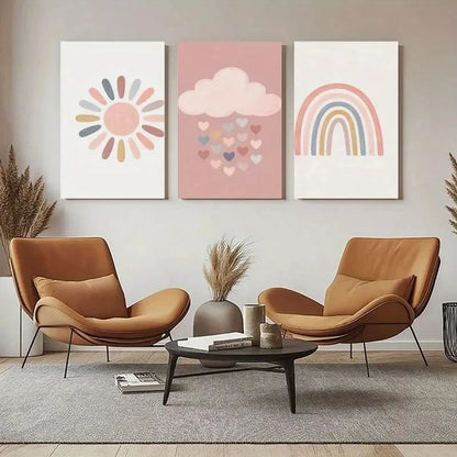3pcs Sun Cloud Rainbow Painting Metal Print Ready to Hang Art