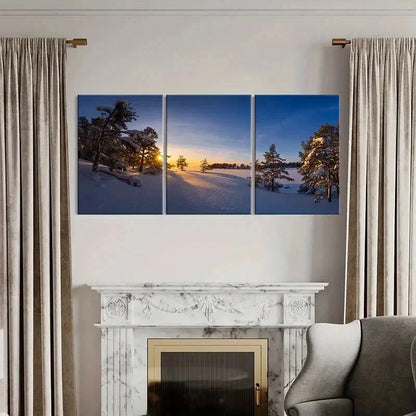 3pcs Snowscape Sunrise and Trees Modern Wall Art Set Canvas Framed 60x90cm - High Quality Print 100% Australian Made Wall Canvas Ready to Hang