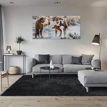 3pcs Snowy Winter Scene Horse Wall Art Set Canvas Framed 40x60cm - High Quality Print 100% Australian Made Wall Canvas Ready to Hang