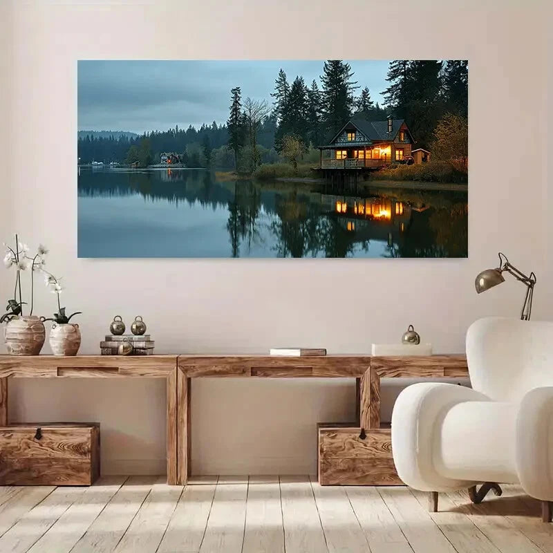 Silence Night Sky River  wall canvas office home room framed 120x60cm